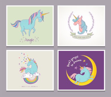 şirin sihirli unicon ve gökkuşağı tebrik kartları