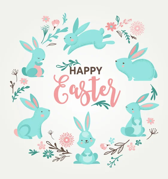Diseño de Pascua con lindo banny y texto, ilustración dibujada a mano — Vector de stock