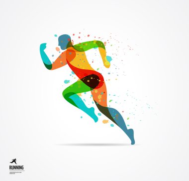 Adam, spor renkli poster, simge sıçramalarına, şekilleri ile çalışan