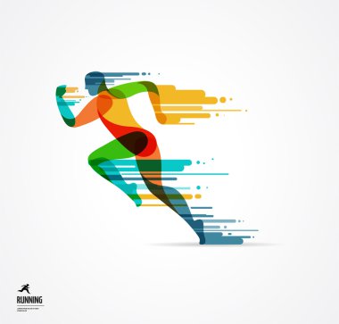 Adam, spor renkli poster, simge sıçramalarına, şekilleri ile çalışan