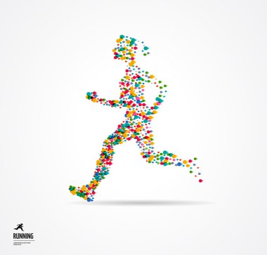 Adam, spor renkli poster, simge sıçramalarına, şekilleri ile çalışan