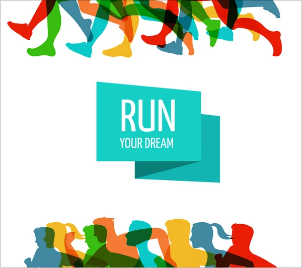 Running marathon, people run, colorful poster — Stock Vector