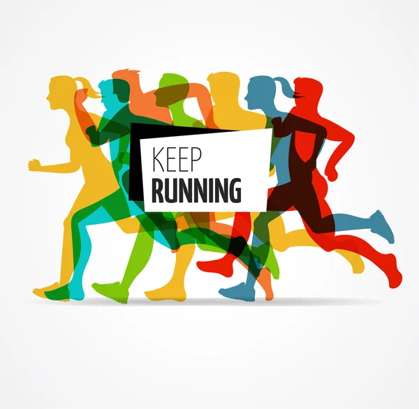 Lopen, marathon, mensen lopen, kleurrijke affiche — Stockvector
