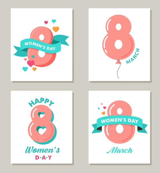 Día de las mujeres tarjetas de felicitación conjunto — Vector de stock