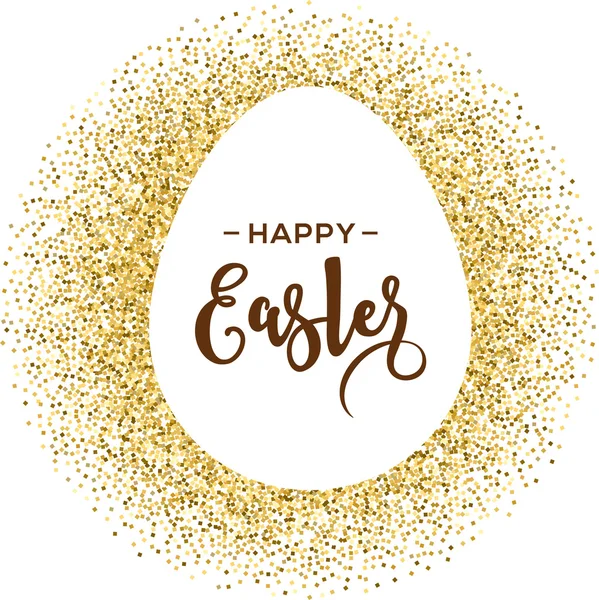Happy Easter greeting card with gold egg — Stock Vector