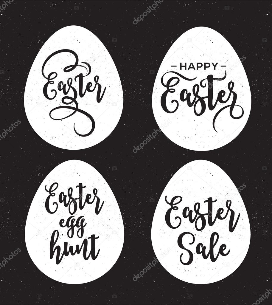 Happy Easter greeting card with eggs and lettering