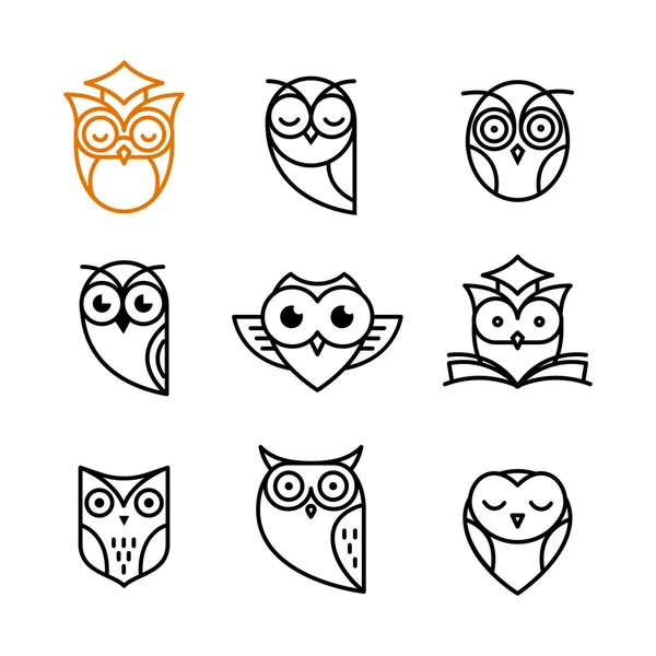 Owl outline icons collection — Stock Vector