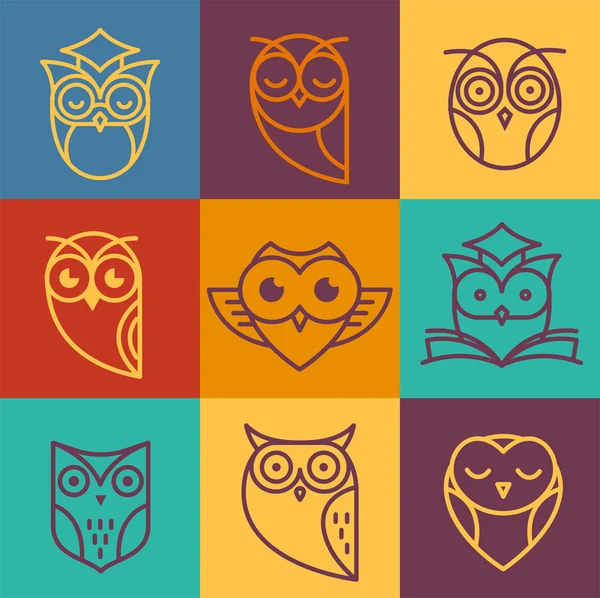 Owl outline icons collection — Stock Vector