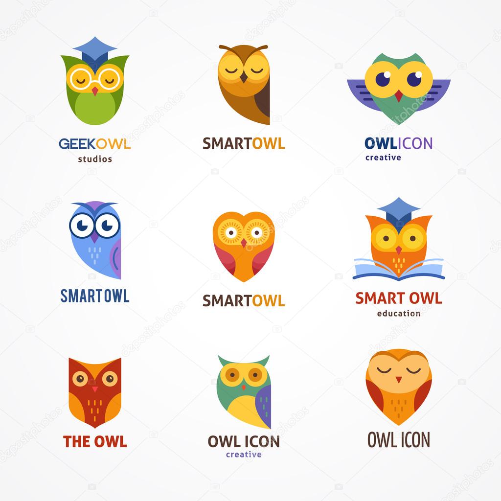Owl, colorful outline icons collection
