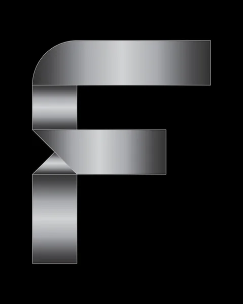 Rechthoekige gebogen metalen lettertype, letter F — Stockvector