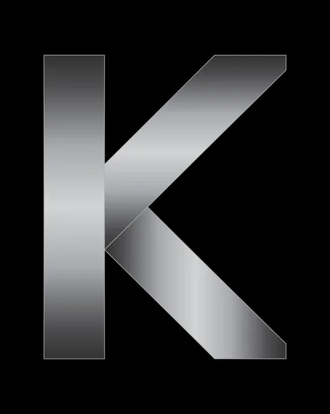 Rechthoekige gebogen metalen lettertype, letter K — Stockvector