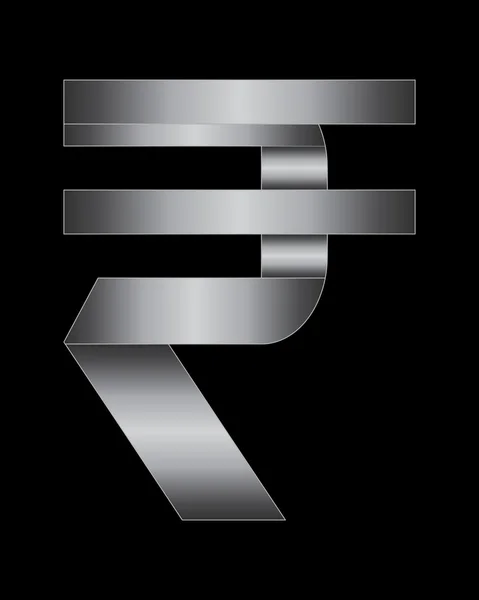 Obdélníkový ohnuté kovové písmo, symbol měny Rupie — Stockový vektor