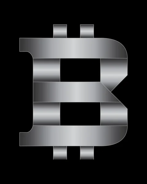 Rectangular bent metal font, bitcoin currency symbol — Stock Vector