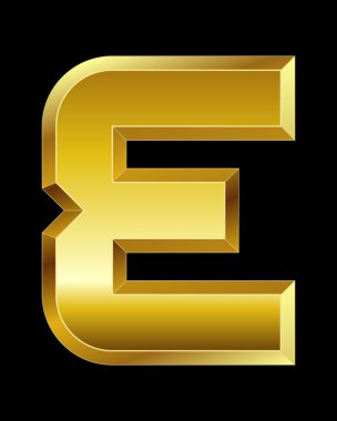 Dikdörtgen eğimli altın yazı tipi harf E