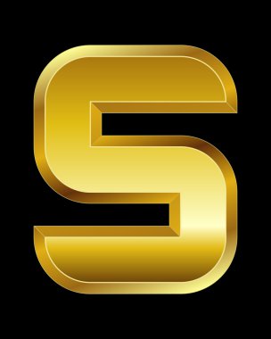 Dikdörtgen eğimli altın yazı tipi S harfi