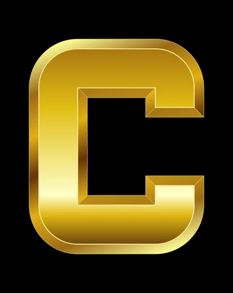Fonte retangular chanfrada dourada, letra C — Vetor de Stock