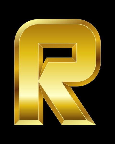 Rectangular beveled golden font, letter R