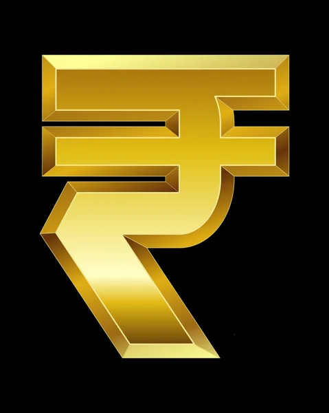 Téglalap alakú Fazettás arany betűtípus, rúpia pénznem szimbólum — Stock Vector