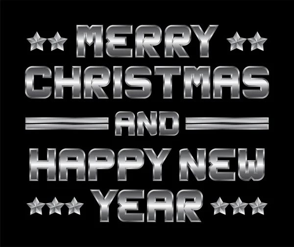 Feliz Navidad y feliz Año Nuevo, saludo de metal, backgr negro — Vector de stock