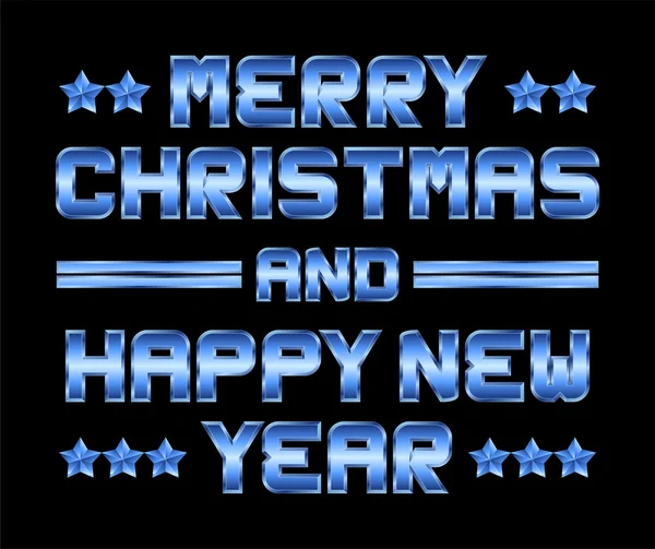 Feliz Navidad y feliz año nuevo, saludo de metal azul, negro b — Vector de stock