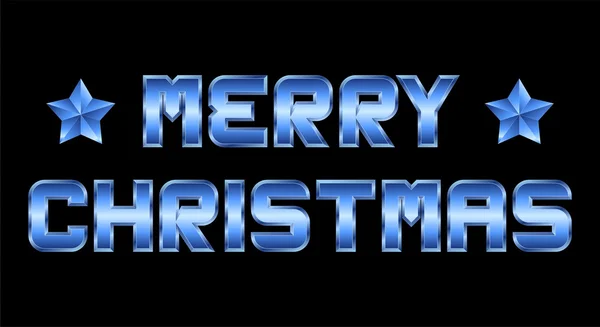 Feliz Navidad, saludo de metal azul, fondo negro — Vector de stock