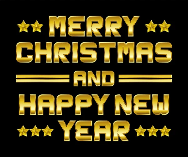 Feliz Navidad y feliz Año Nuevo, saludo dorado, respaldo negro — Vector de stock
