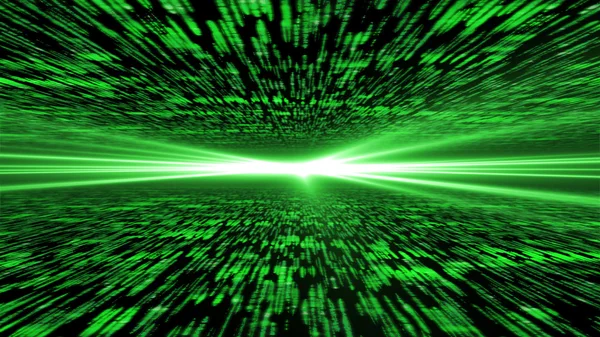 Matrix 3d - flying through energized cyberspace, light on the ho — Stock Photo, Image