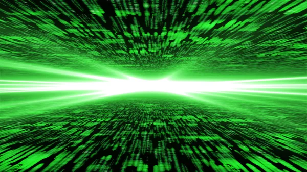 Матриця 3d - пролітає через енергетичний кіберпростір, сильне світло на — стокове фото