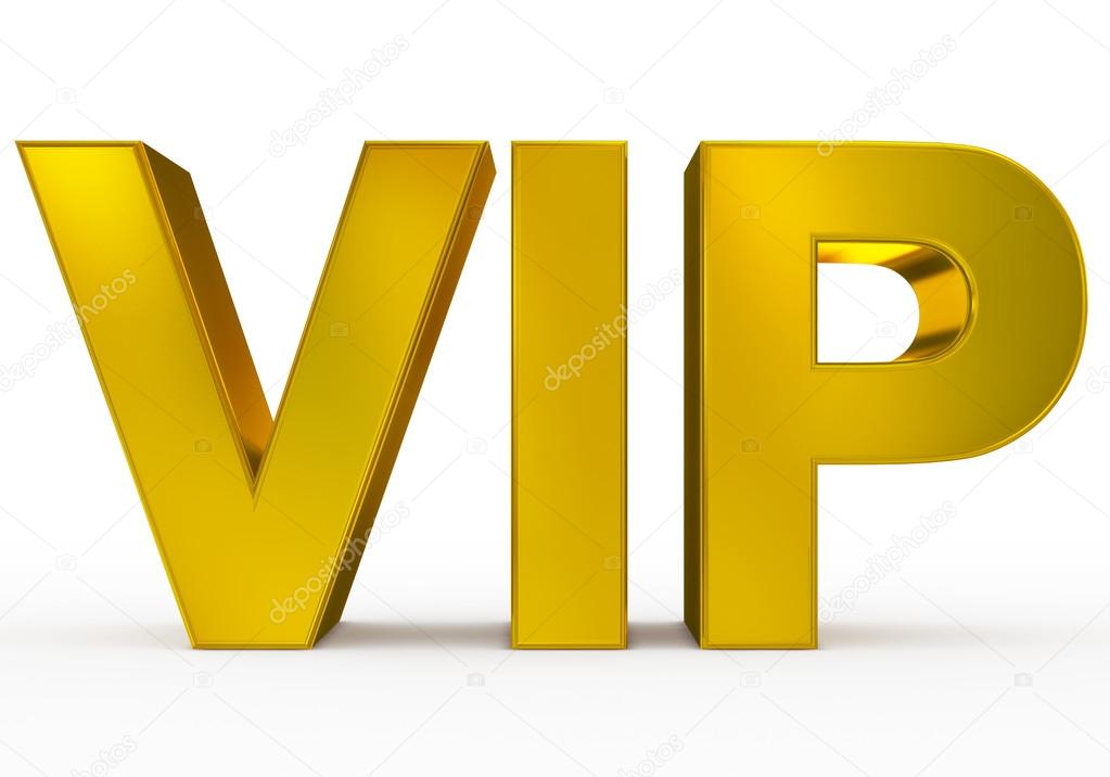 VIP golden - 3d letters isolated on white