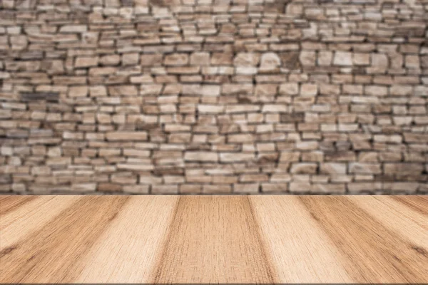 Stone wall background with wooden slats floor — Stock Photo, Image