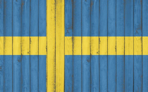 Švédská vlajka maloval na dřevěném rámu — Stock fotografie