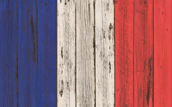ธงชาติฝรั่งเศสที่ทาสีบนกรอบไม้ — ภาพถ่ายสต็อก