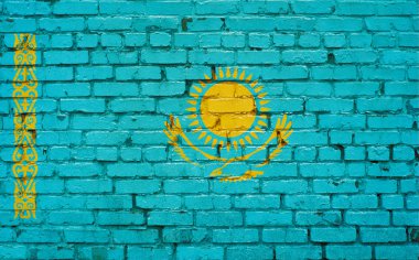 Kazakistan bayrağı arka plan doku tuğla duvara boyalı