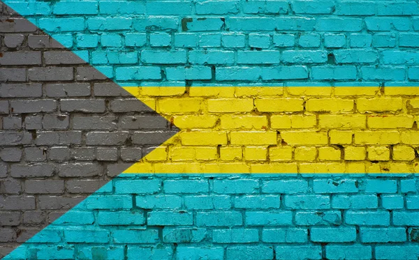 Flag of Bahamas painted on brick wall, background texture — Stock Photo, Image