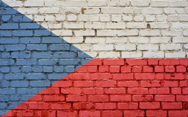 Csehország zászlaja festett téglafal, háttér textúra — Stock Fotó