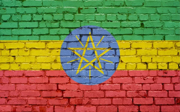 Bandiera dell'Etiopia dipinta su muro di mattoni, texture di sfondo — Foto Stock