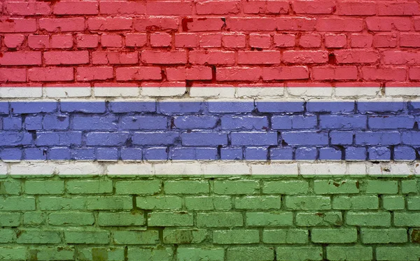 Σημαία της Γκάμπια ζωγραφισμένο σε τοίχο από τούβλα, η υφή φόντου — Φωτογραφία Αρχείου