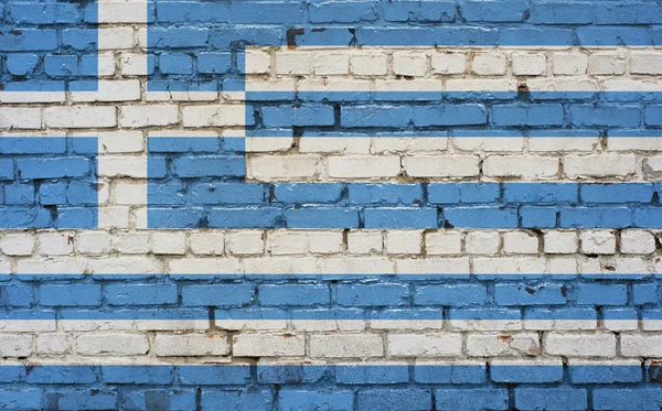 Flagga Grekland målade på tegelmur, bakgrundsstruktur — Stockfoto
