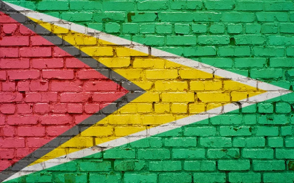 Flag of Guyana painted on brick wall, background texture — Stock Photo, Image