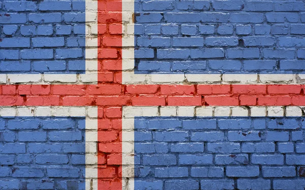 Bandera de Islandia pintada sobre pared de ladrillo, textura de fondo — Foto de Stock