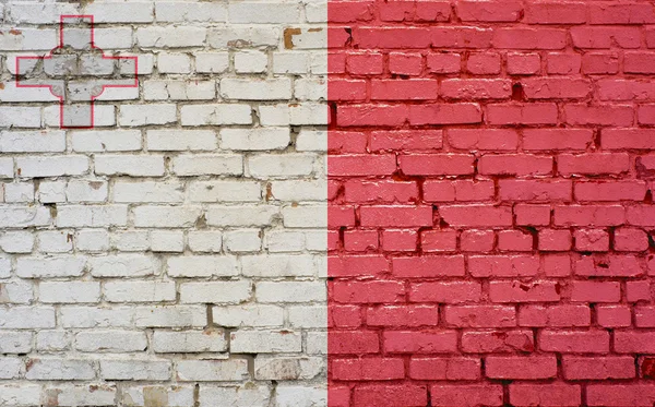 Bandera de Malta pintada sobre pared de ladrillo, textura de fondo — Foto de Stock