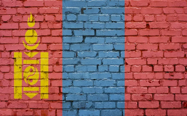 Флаг Монголии, окрашенный на кирпичной стене, текстура фона — стоковое фото