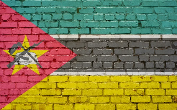 Bandiera del Mozambico dipinta su muro di mattoni, texture di sfondo — Foto Stock