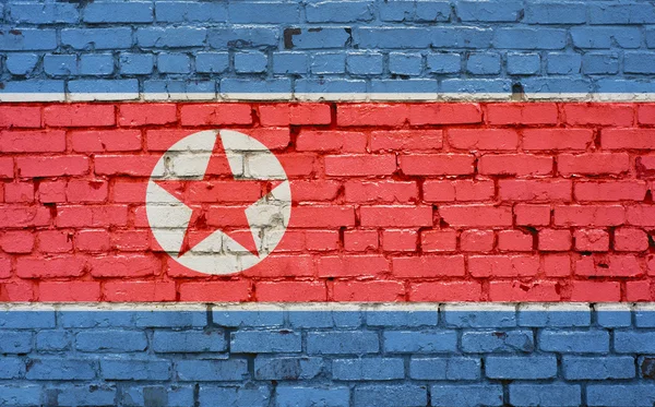 Bandera de Corea del Norte pintada sobre pared de ladrillo, textura de fondo —  Fotos de Stock