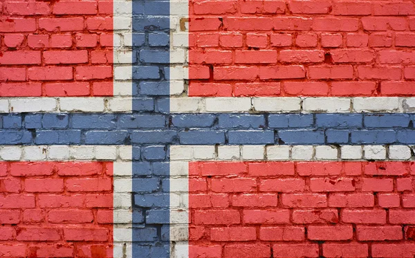 Bandeira da Noruega pintada na parede de tijolo, textura de fundo — Fotografia de Stock