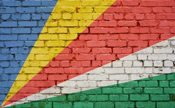 Bandeira de Seychelles pintado na parede de tijolo, textura de fundo — Fotografia de Stock