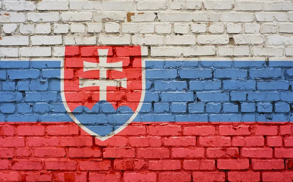 斯洛伐克国旗画在砖墙上，背景纹理 — 图库照片