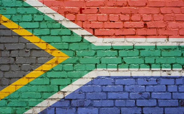 Güney Afrika bayrağı arka plan doku tuğla duvara boyalı — Stok fotoğraf