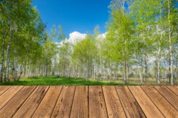 Mesa de madeira vazia com fundo de paisagem — Fotografia de Stock