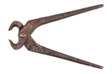 Eski paslı Kerpetenler, beyaz arka plan üzerinde izole